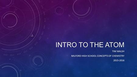 INTRO TO THE ATOM TIM WALSH MILFORD HIGH SCHOOL CONCEPTS OF CHEMISTRY 2015-2016.