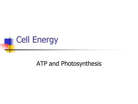 Cell Energy ATP and Photosynthesis. The Energy Molecule- ATP Energy in the body is used to maintain homeostasis Homeostasis- maintaining a constant internal.
