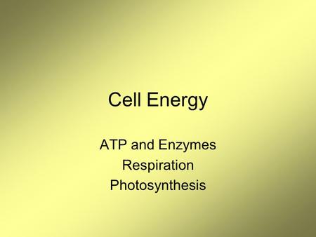 Cell Energy ATP and Enzymes Respiration Photosynthesis.