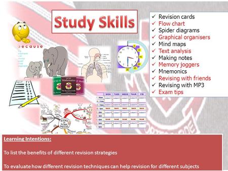 Study Skills Revision cards Flow chart Spider diagrams
