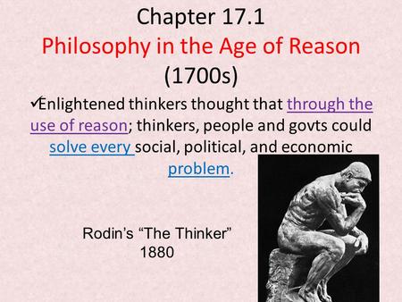 Chapter 17.1 Philosophy in the Age of Reason (1700s)