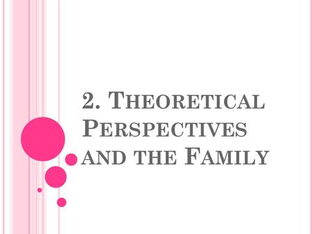 2. T HEORETICAL P ERSPECTIVES AND THE F AMILY. 3 T HEORIES ON F AMILY 1. Functionalism 2. Conflict 3. Symbolic Interactionism.