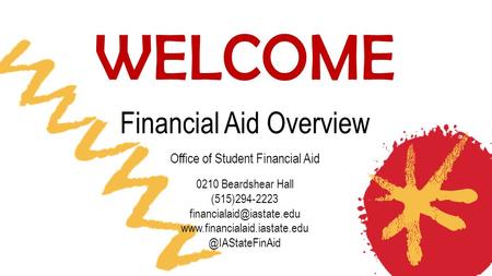 WELCOME Financial Aid Overview Office of Student Financial Aid 0210 Beardshear Hall (515)294-2223