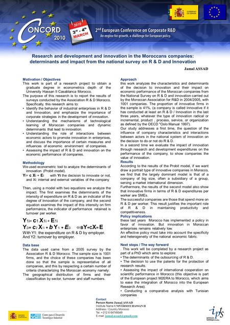 Motivation / Objectives This work is part of a research project to obtain a graduate degree in econometrics depth of the University Hassan II Casablanca.
