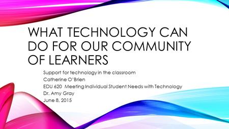 WHAT TECHNOLOGY CAN DO FOR OUR COMMUNITY OF LEARNERS Support for technology in the classroom Catherine O’Brien EDU 620 Meeting Individual Student Needs.