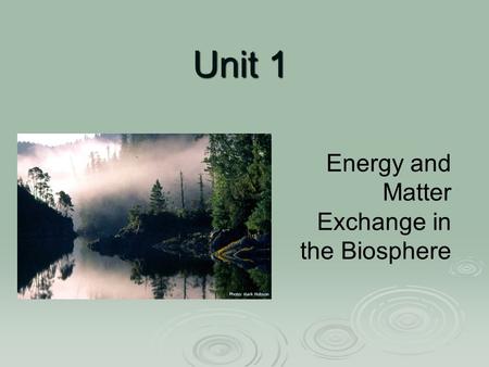 Energy and Matter Exchange in the Biosphere