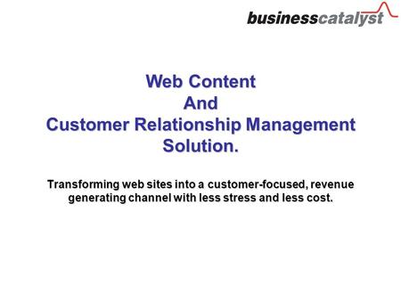 Web Content And Customer Relationship Management Solution. Transforming web sites into a customer-focused, revenue generating channel with less stress.