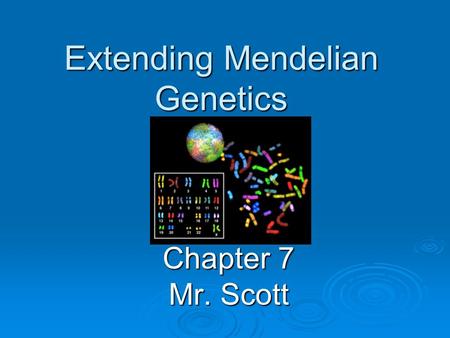 Extending Mendelian Genetics Chapter 7 Mr. Scott.