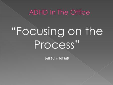 “Focusing on the Process” Jeff Schmidt MD.  Recommendation #1: Children ages 4-18 who present with academic underachievement, behavior problems or.