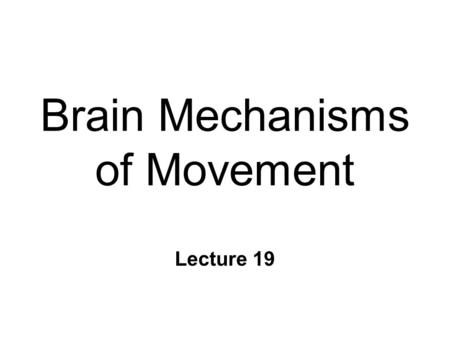 Brain Mechanisms of Movement Lecture 19. Hierarchical Control of Movement n Association cortices & Basal Ganglia l strategy : goals & planning l based.
