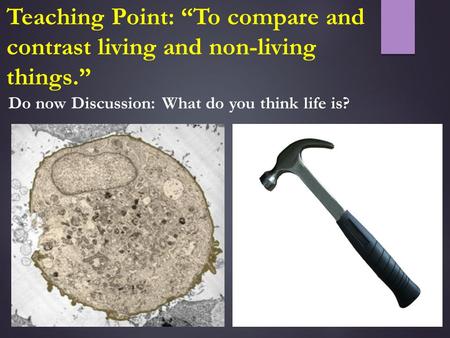 Do now Discussion: What do you think life is? Teaching Point: “To compare and contrast living and non-living things.”