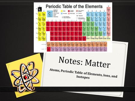 Notes: Matter Atoms, Periodic Table of Elements, Ions, and Isotopes.