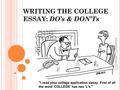 WRITING THE COLLEGE ESSAY: DO’s & DON’Ts. WHAT IS THE AVERAGE % OF TIME AN ADMISSION OFFICER SPENDS ON THE ESSAY PORTION OF YOUR COLLEGE APPLICATION?