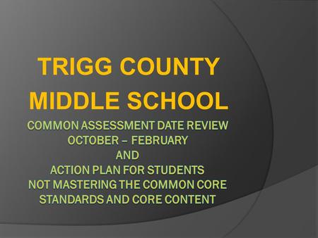 TRIGG COUNTY MIDDLE SCHOOL. 6 th Grade Reading Standard% of Students scoring 80% or higher RL 6.1 Cite textual evidence to support analysis of what the.