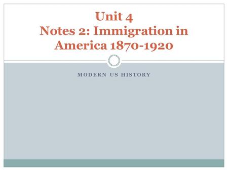 MODERN US HISTORY Unit 4 Notes 2: Immigration in America 1870-1920.