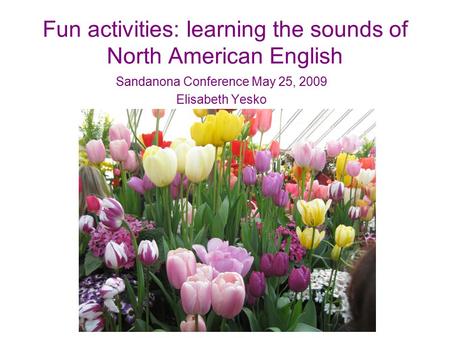 Fun activities: learning the sounds of North American English Sandanona Conference May 25, 2009 Elisabeth Yesko.