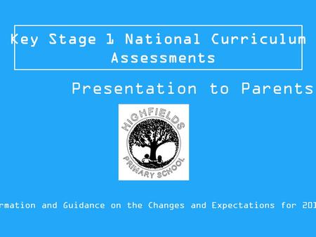 Key Stage 1 National Curriculum Assessments Information and Guidance on the Changes and Expectations for 2015/16 Presentation to Parents.
