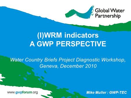 (I)WRM indicators A GWP PERSPECTIVE Water Country Briefs Project Diagnostic Workshop, Geneva, December 2010 Mike Muller : GWP-TEC.