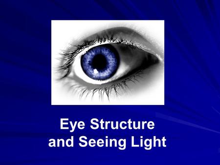 Eye Structure and Seeing Light. The eye is like a camera: Light enters, is focused on a surface, and a picture is made. Light enters your eye through.