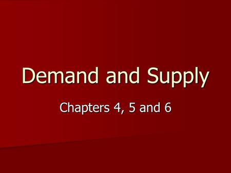 Demand and Supply Chapters 4, 5 and 6. Demand demand is a schedule that shows the various amounts of a product consumers are WILLING and ABLE to BUY at.