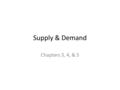 Supply & Demand Chapters 3, 4, & 5. Chapter 3 Demand – True demand meets 2 requirements: 1 2 Law of Demand Demand Curve: Demand Schedule: Diminishing.
