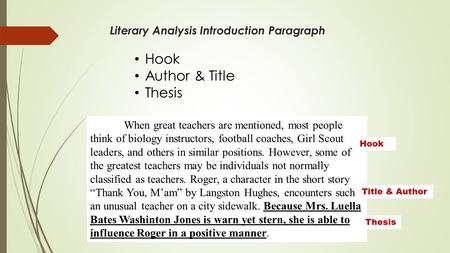 Literary Analysis Introduction Paragraph When great teachers are mentioned, most people think of biology instructors, football coaches, Girl Scout leaders,