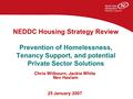 NEDDC Housing Strategy Review Prevention of Homelessness, Tenancy Support, and potential Private Sector Solutions Chris Wilbourn, Jackie White Nev Haslam.