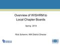 Overview of WISHRM to Local Chapter Boards Spring 2014 Rick Schemm, NW District Director 1.