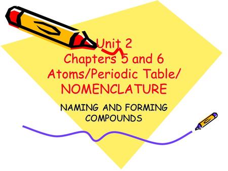 Unit 2 Chapters 5 and 6 Atoms/Periodic Table/ NOMENCLATURE NAMING AND FORMING COMPOUNDS.