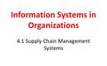 Information Systems in Organizations 4.1 Supply Chain Management Systems.