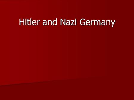 Hitler and Nazi Germany. Learning Objectives Understand the rise of Adolf Hitler and the Nazi Party Understand the rise of Adolf Hitler and the Nazi Party.