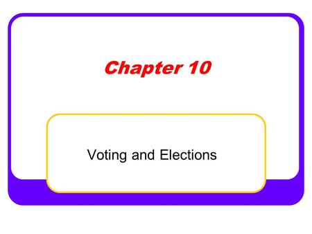 Chapter 10 Voting and Elections. Qualifications of Voting 18 years old a US citizen Registered to vote Resident of voting district.