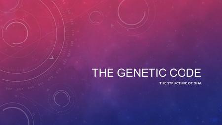 THE GENETIC CODE THE STRUCTURE OF DNA. WHAT IS THE DIFFERENCE BETWEEN CHROMOSOME, GENE, AND DNA? A gene is a section of DNA that gives the code for a.