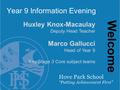 Year 9 Information Evening Huxley Knox-Macaulay Deputy Head Teacher Marco Gallucci Head of Year 9 Key Stage 3 Core subject teams Welcome.