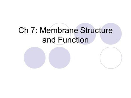 Ch 7: Membrane Structure and Function. Fluid Mosaic Model Cell membrane  Selectively permeable – allows some substances to cross more easily than others.