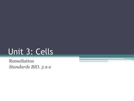 Unit 3: Cells Remediation Standards BIO. 3 a-e. Cell Theory + Microscopes Standard BIO. 3a.