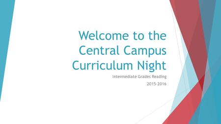 Welcome to the Central Campus Curriculum Night Intermediate Grades Reading 2015-2016.