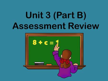 Unit 3 (Part B) Assessment Review. Use substitution and the set of possible solutions {4, 5, 6, 7} to determine a solution to the equation 4x + 8 = 36.