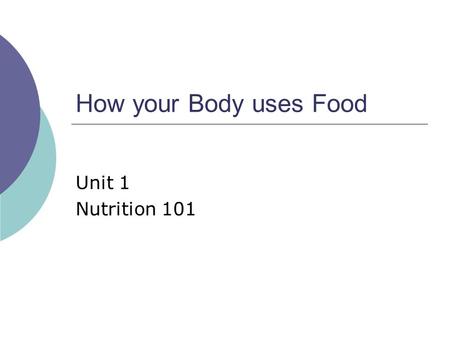 How your Body uses Food Unit 1 Nutrition 101. Digestion  The process of breaking down food into usable nutrients.  It takes place in the digestive system,