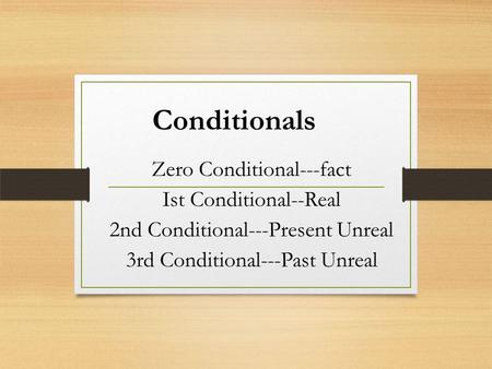 Conditionals Zero Conditional---fact Ist Conditional--Real