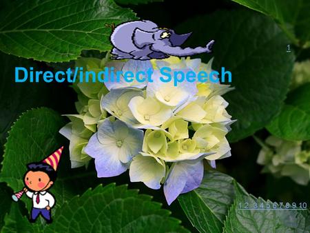 Direct/indirect Speech 1 1 2 3 4 5 6 7 8 9 10. (1) Direct speech Direct speech is used when written or spoken words are addressed directly. It uses a.