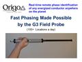 Fast Phasing Made Possible by the G3 Field Probe (100+ Locations a day) Real-time remote phase identification of any energized conductor anywhere on the.
