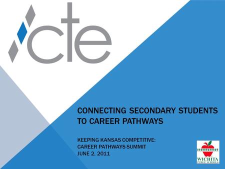 CONNECTING SECONDARY STUDENTS TO CAREER PATHWAYS KEEPING KANSAS COMPETITIVE: CAREER PATHWAYS SUMMIT JUNE 2, 2011.