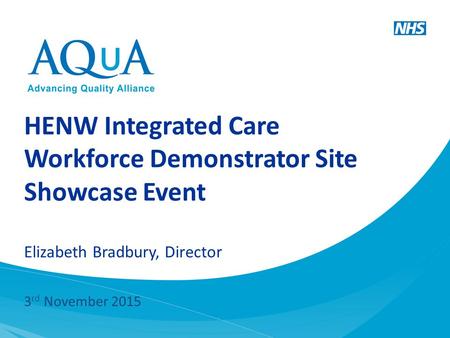HENW Integrated Care Workforce Demonstrator Site Showcase Event Elizabeth Bradbury, Director 3 rd November 2015.