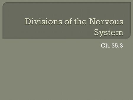 Ch. 35.3.  Neurons join together to form a complex network; NERVOUS SYSTEM  2 major sections Central nervous system (CNS) Peripheral nervous system.