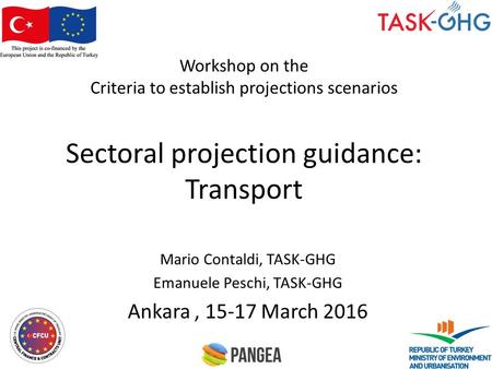 Workshop on the Criteria to establish projections scenarios Sectoral projection guidance: Transport Mario Contaldi, TASK-GHG Emanuele Peschi, TASK-GHG.