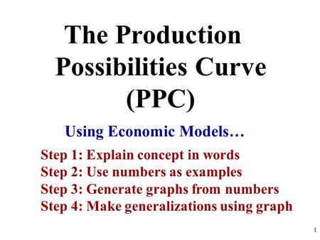 The Production Possibilities Curve (PPC) Using Economic Models…