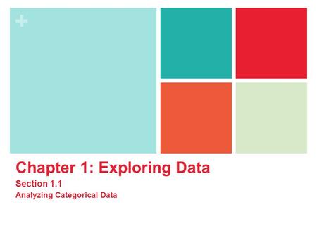 + Chapter 1: Exploring Data Section 1.1 Analyzing Categorical Data.