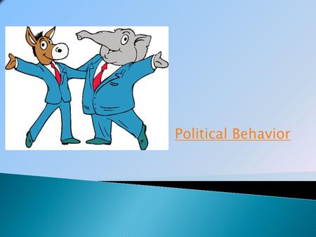 Political Behavior. A political party is a group of persons who seek to control government by winning elections and holding office. The two major parties.