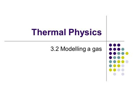 Thermal Physics 3.2 Modelling a gas. Understanding  Pressure  Equation of state for an ideal gas  Kinetic model of an ideal gas  Mole, molar mass,